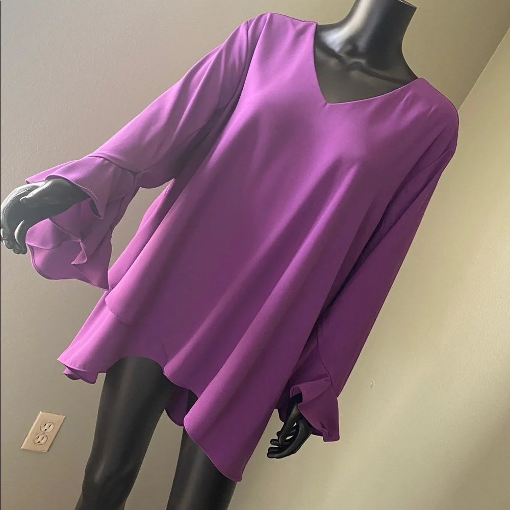 CALEESA Beautiful Elegant Purple Blouse with Ruffled Sleeves - Picture 9 of 10
